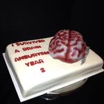 1/4 sheet cake covered in fondant with a 6 inch brain on top. serves 36