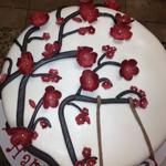 10 inch round fondant covered cake with gum paste flowers and accents. serves 38