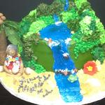 10 inch Hawaii cake. Aerial viewvoh Hawaii. Fondant accents. serves 38